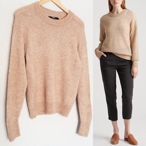 Quince Baby Alpaca-Wool Diamond Stitch Crewneck Sweater M Natural Lightweight - Picture 4 of 15